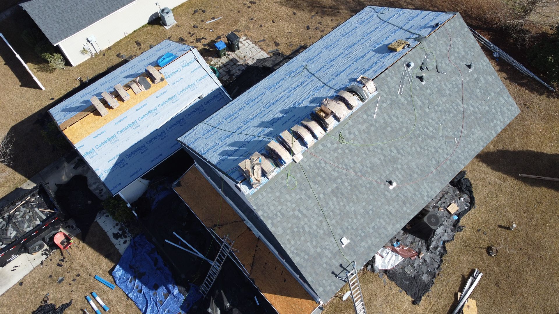 A roof replacement progress picture