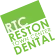 Logo for Reston Town Center Dental, green text on a green angled square.