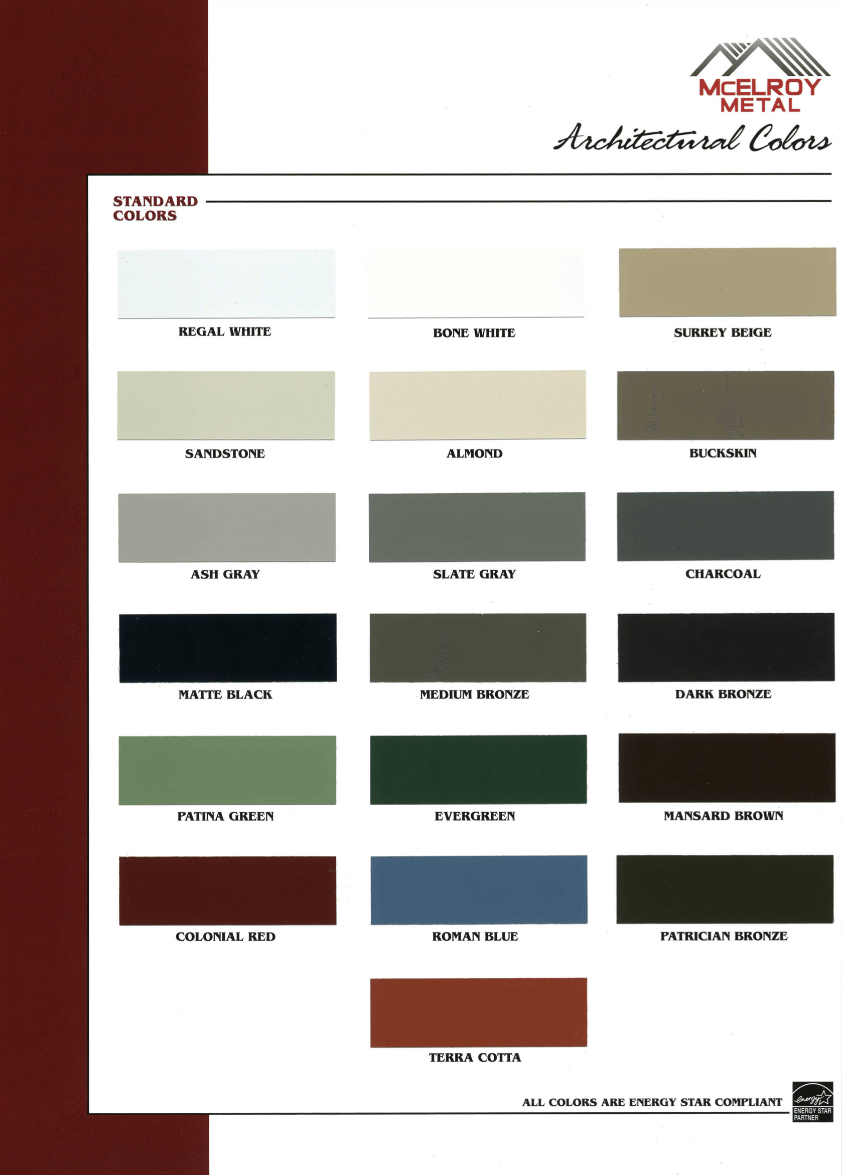 Color Charts | Spade Roofing and Gutters