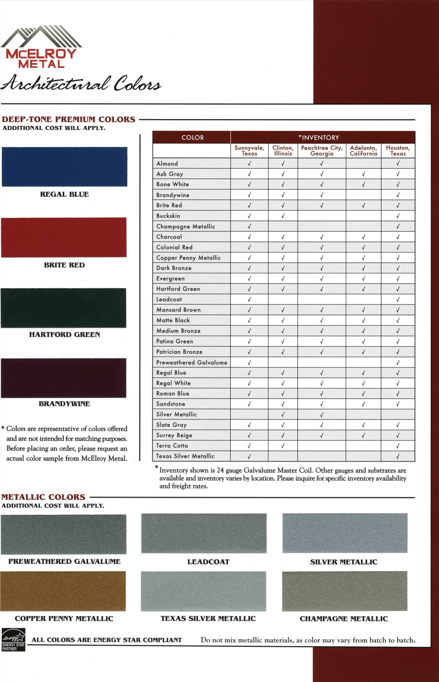 Color Charts Spade Roofing and Gutters