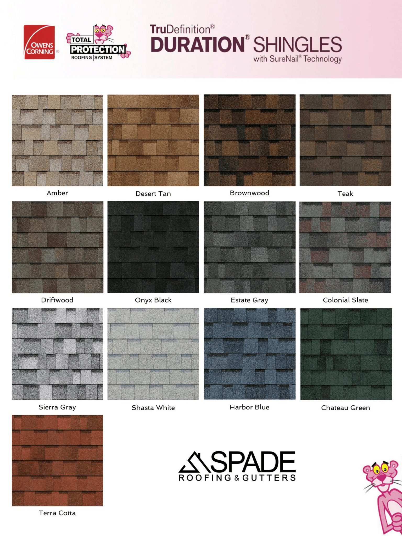 Color Charts | Spade Roofing and Gutters