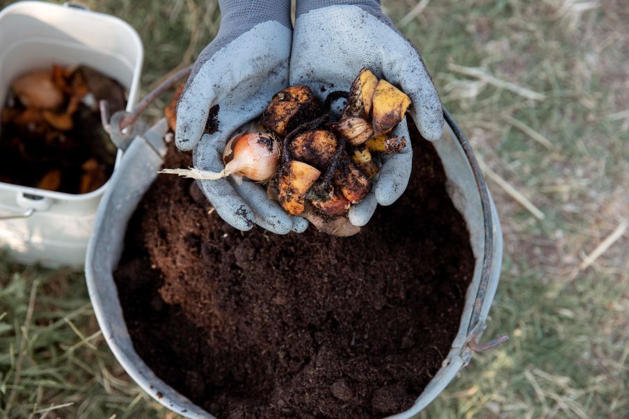 A person is holding a pile of soil in their hands.