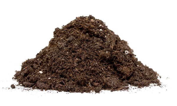 A pile of dirt on a white background.