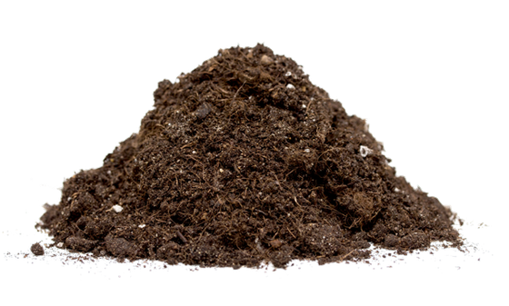 A pile of dirt on a white background.