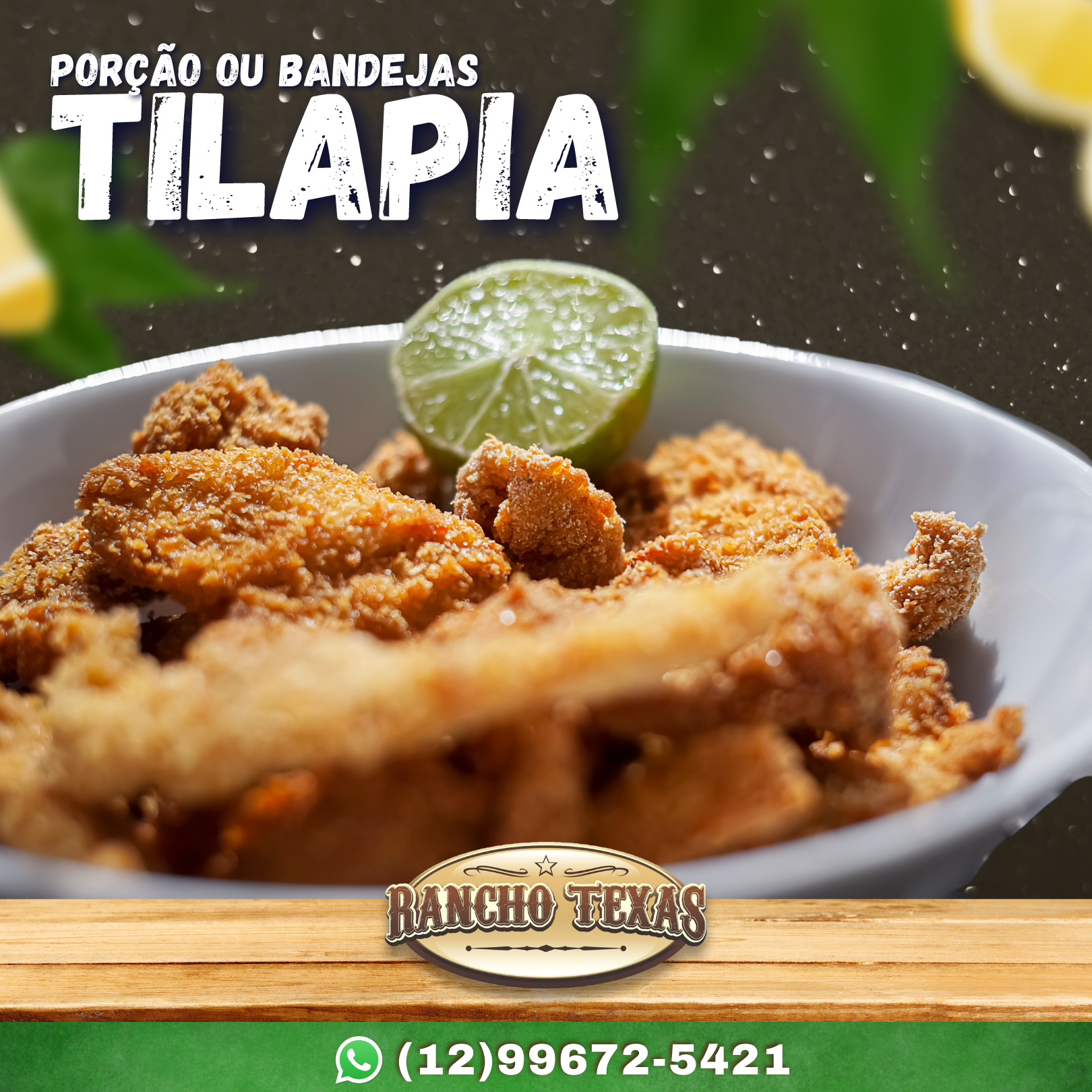 Uma tigela de comida com a palavra tilápia