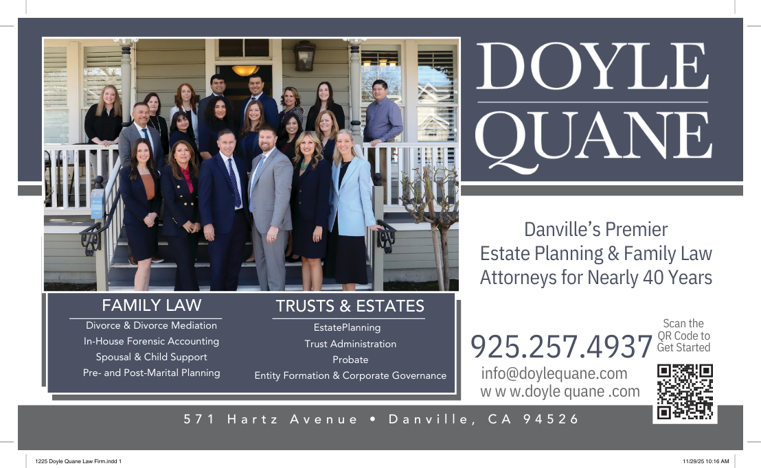 Doyle Quane law firm advertisement. Group photo, phone number, and website address. Family & trusts/estates law listed.