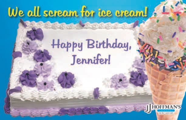 Birthday card with ice cream cone and cake that reads 