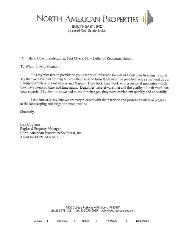 North American Properties Certificate — Fort Myers, FL — Island Coast Lawn & Landscaping, Inc.