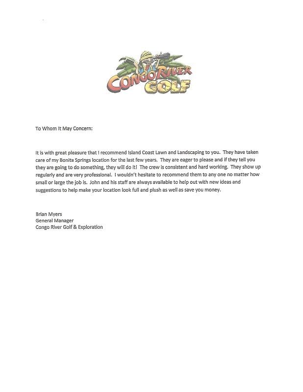 Congo River Golf Certificate — Fort Myers, FL — Island Coast Lawn & Landscaping, Inc.
