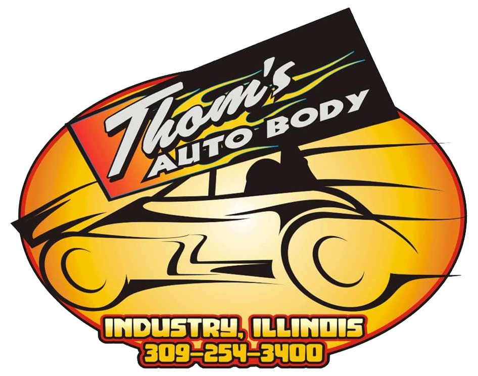 A logo for thom 's auto body in industry illinois