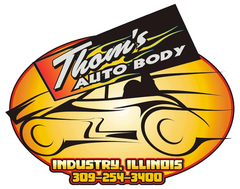 A logo for thom 's auto body in industry illinois