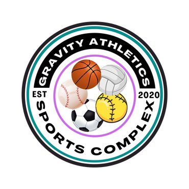 Logo for Gravity Athletics Sports Complex with various sports balls.