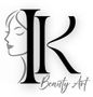Stilisiertes schwarz-graues Logo mit dem Profil einer Frau und dem Schriftzug „IK Beauty Art“