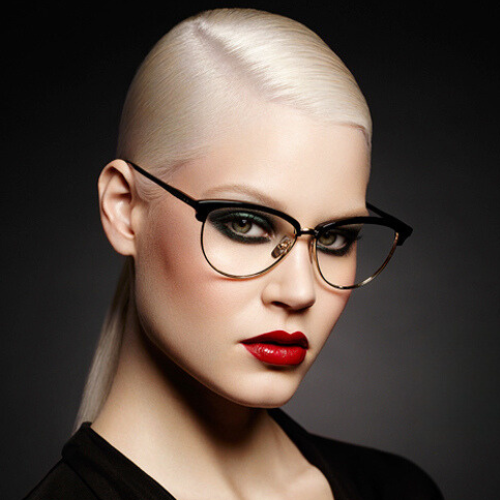female model in high end glasses
