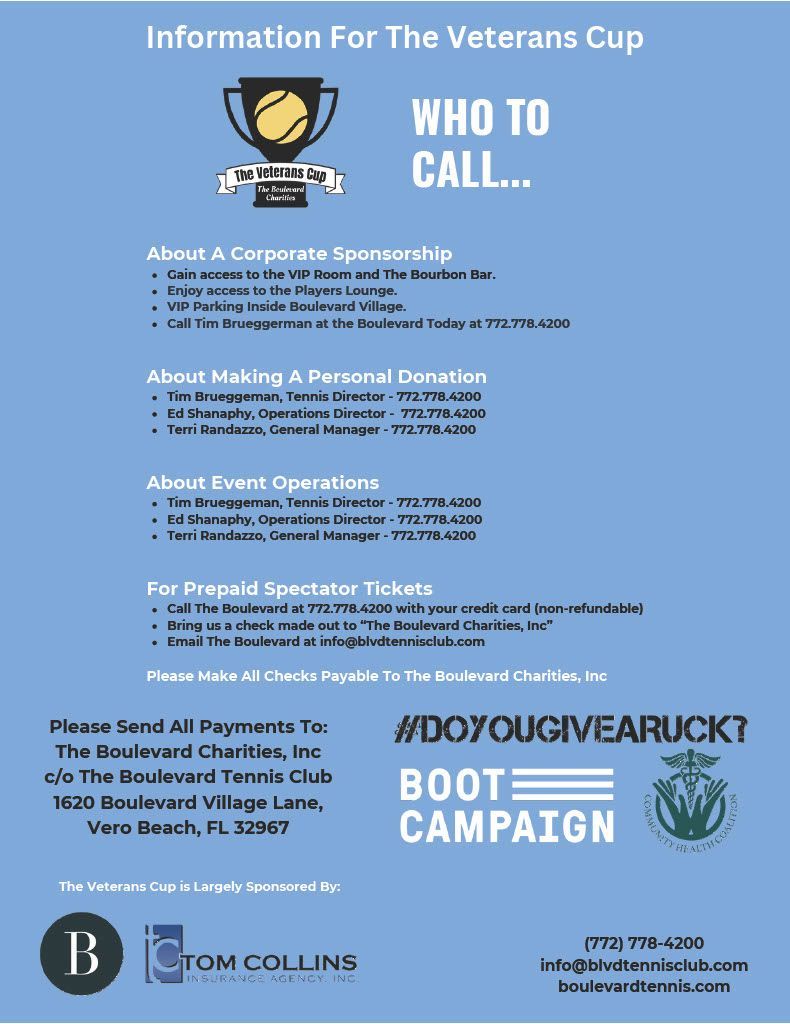 A poster that says `` information for the veterans cup who to call ''