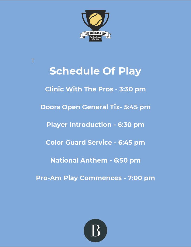 A schedule of play for a clinic with the pros