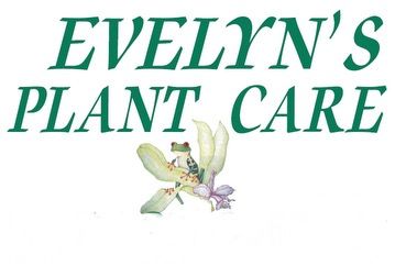 a logo for evelyn 's plant care with a frog on a flower .