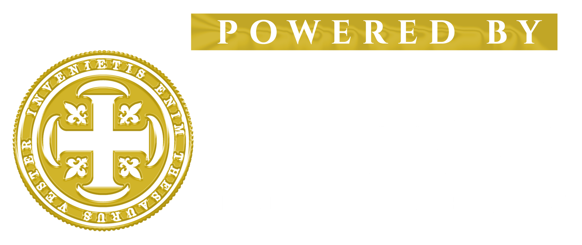 a gold coin with a cross on it and the words powered by PGM 