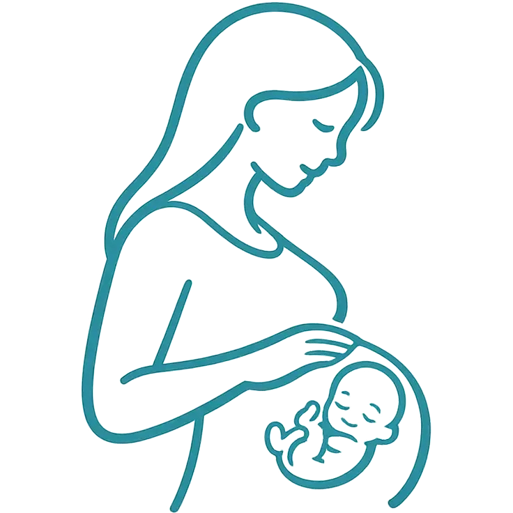 Gravid person med handen på magen, barnet synligt inuti.