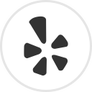 A black and white yelp icon in a circle on a white background.