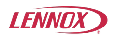 Lennox logo in red italic text with a curved swoosh on a white background