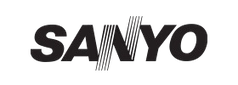 SANYO logo in bold black letters with diagonal striped center