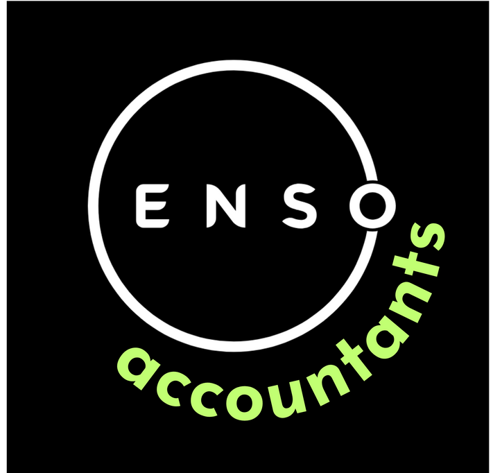 The logo for enso accountants is a white circle on a black background.