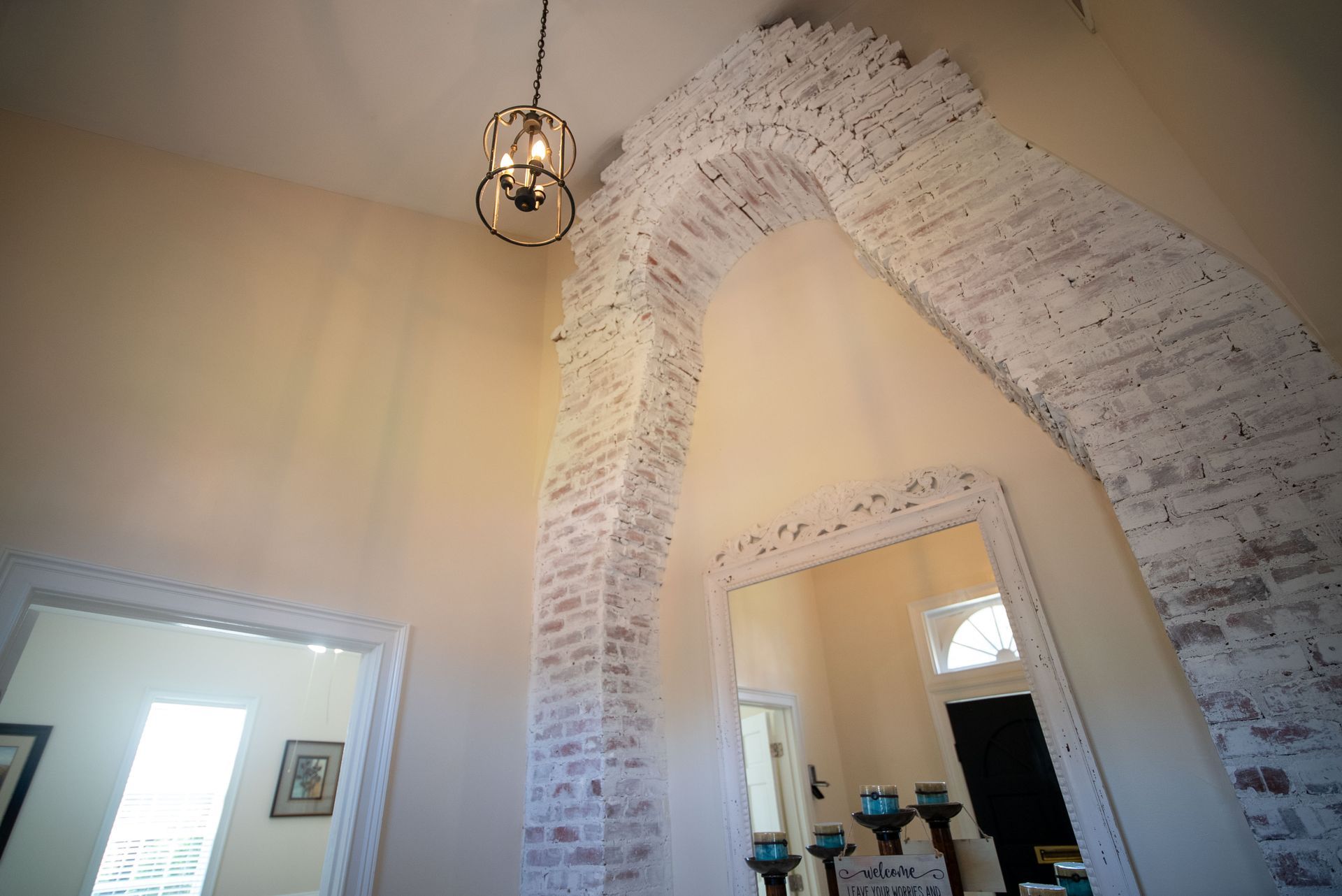 there is a large mirror in the middle of the room .