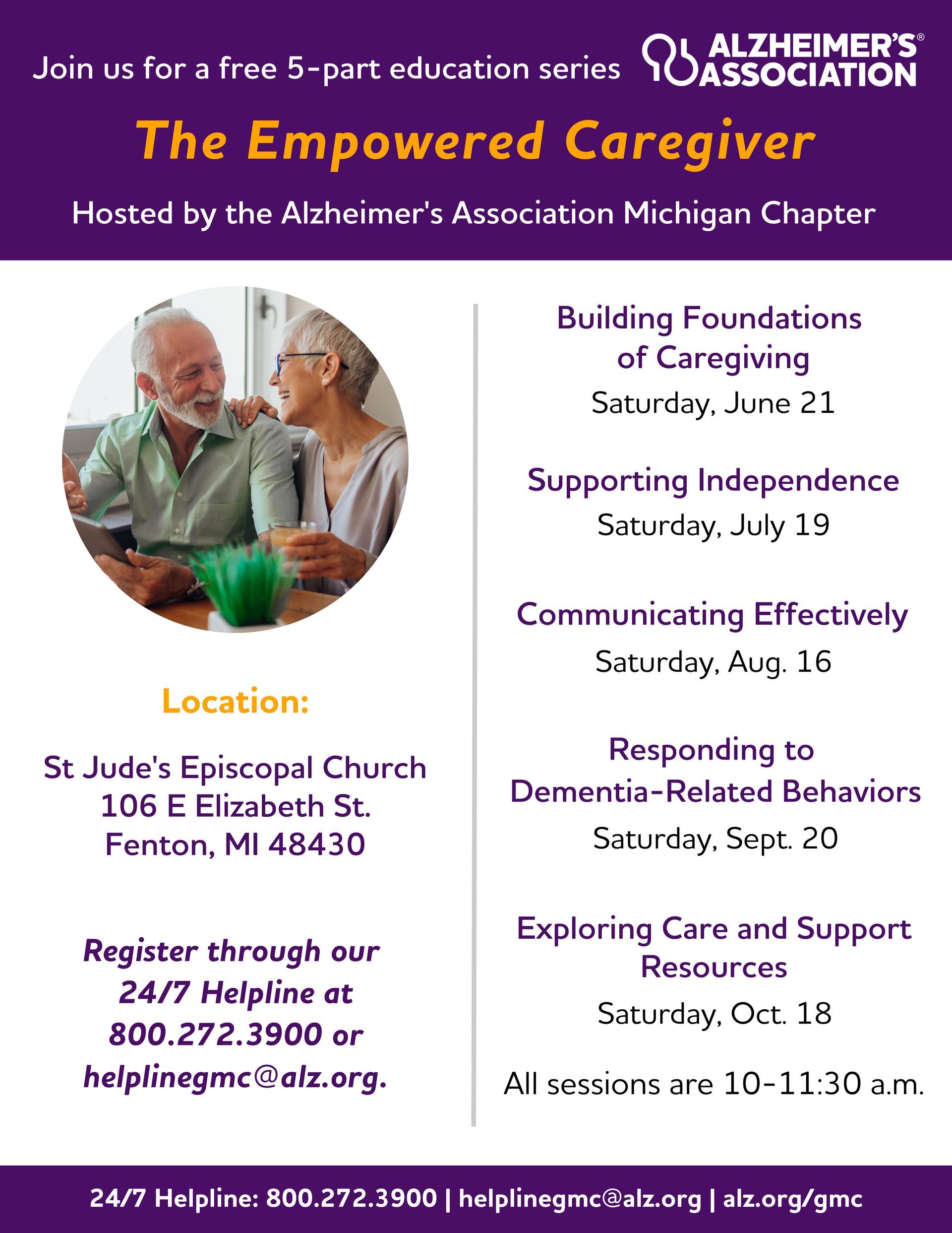 Flyer for Alzheimer's educational series for caregivers