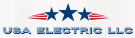 Logo for USA Electric LLC: Three blue stars, red and white stripes, blue text.