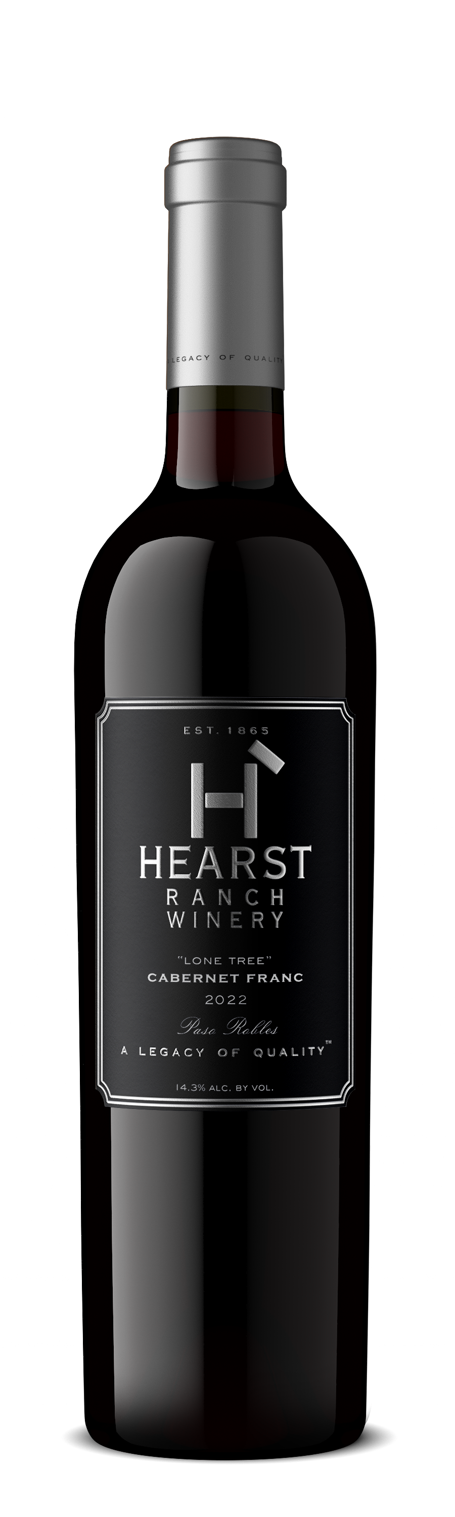Dark wine bottle with a black label reading “Heart,” isolated on a white background