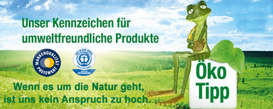 Öko-Tipp Banner – Kennzeichen für umweltfreundliche Produkte.