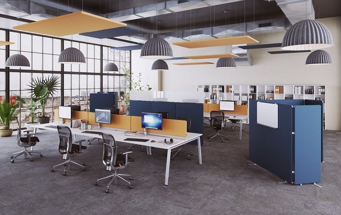 Blau gelbes großraum büro