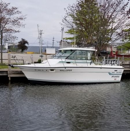 A white boat with the name william on the side