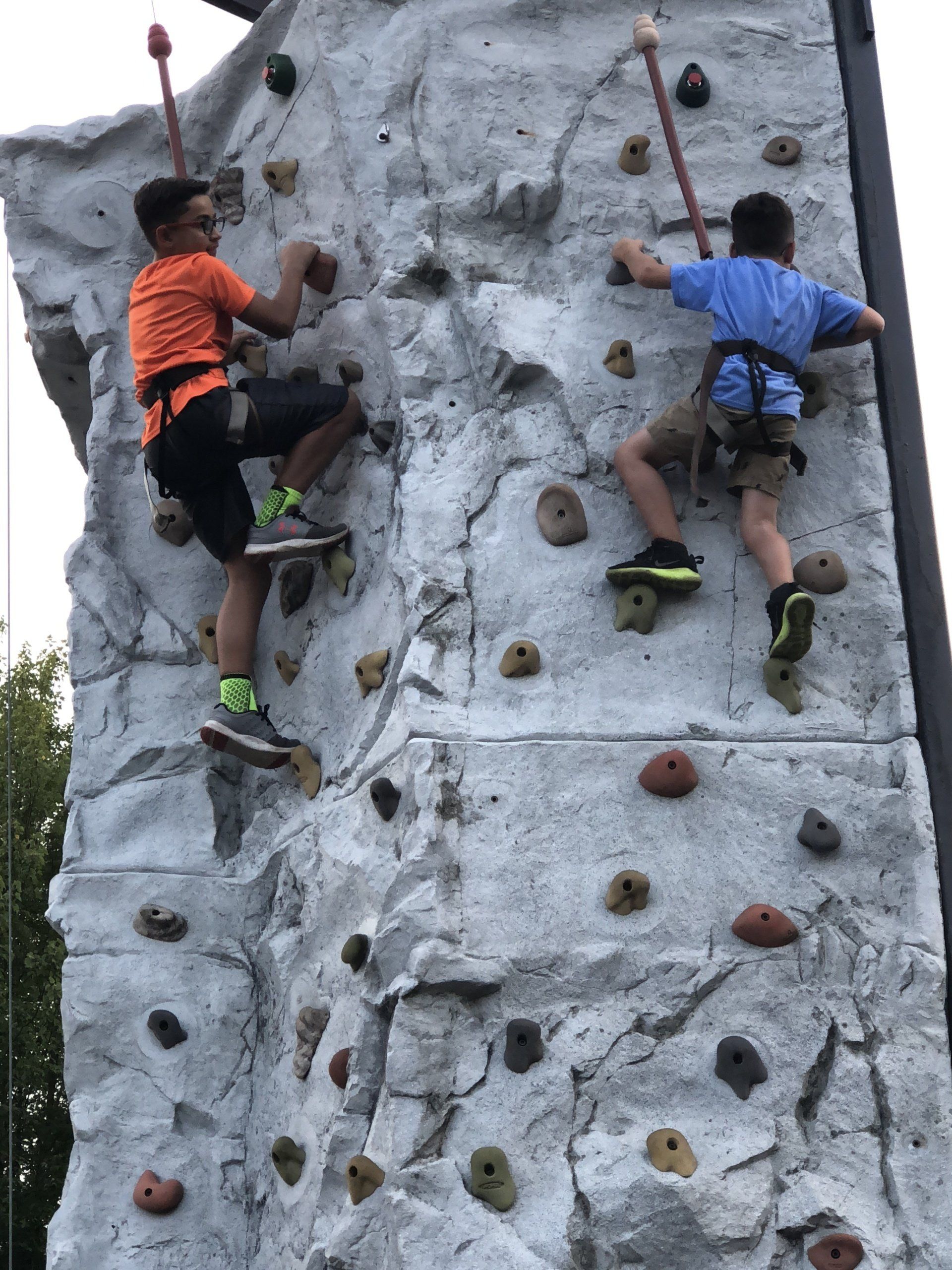 Boys on The Top of The Portable Rock Wall Climbing — Chicopee, MA — Cliffhangers Portable Rock Climbing Wall