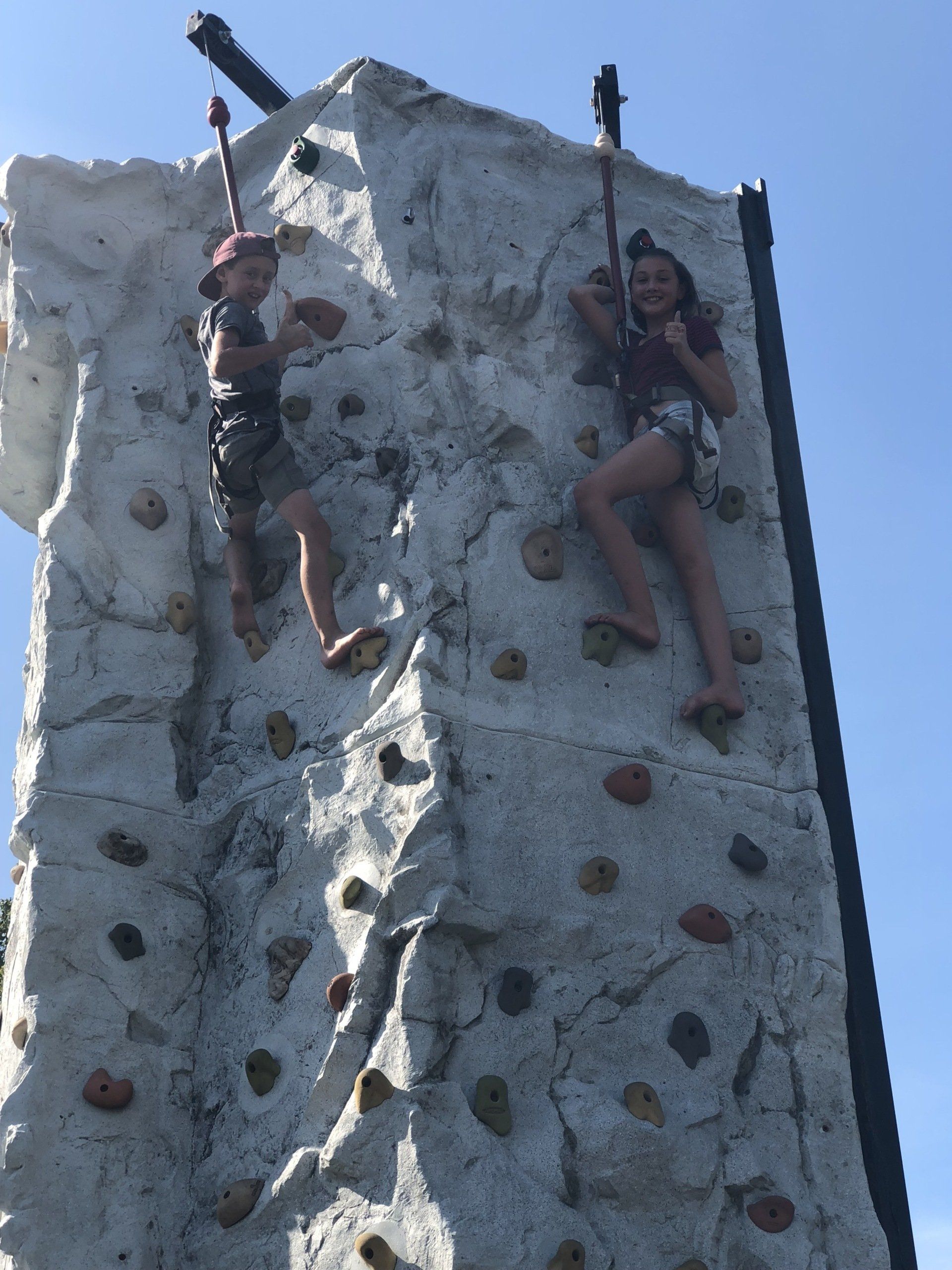 Children on The Top And Thumbs Up — Chicopee, MA — Cliffhangers Portable Rock Climbing Wall