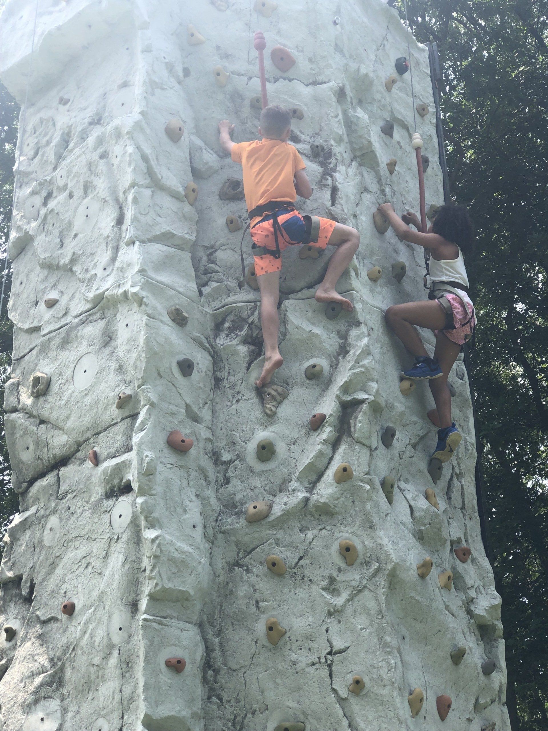 Boy and Girl Climbing — Chicopee, MA — Cliffhangers Portable Rock Climbing Wall