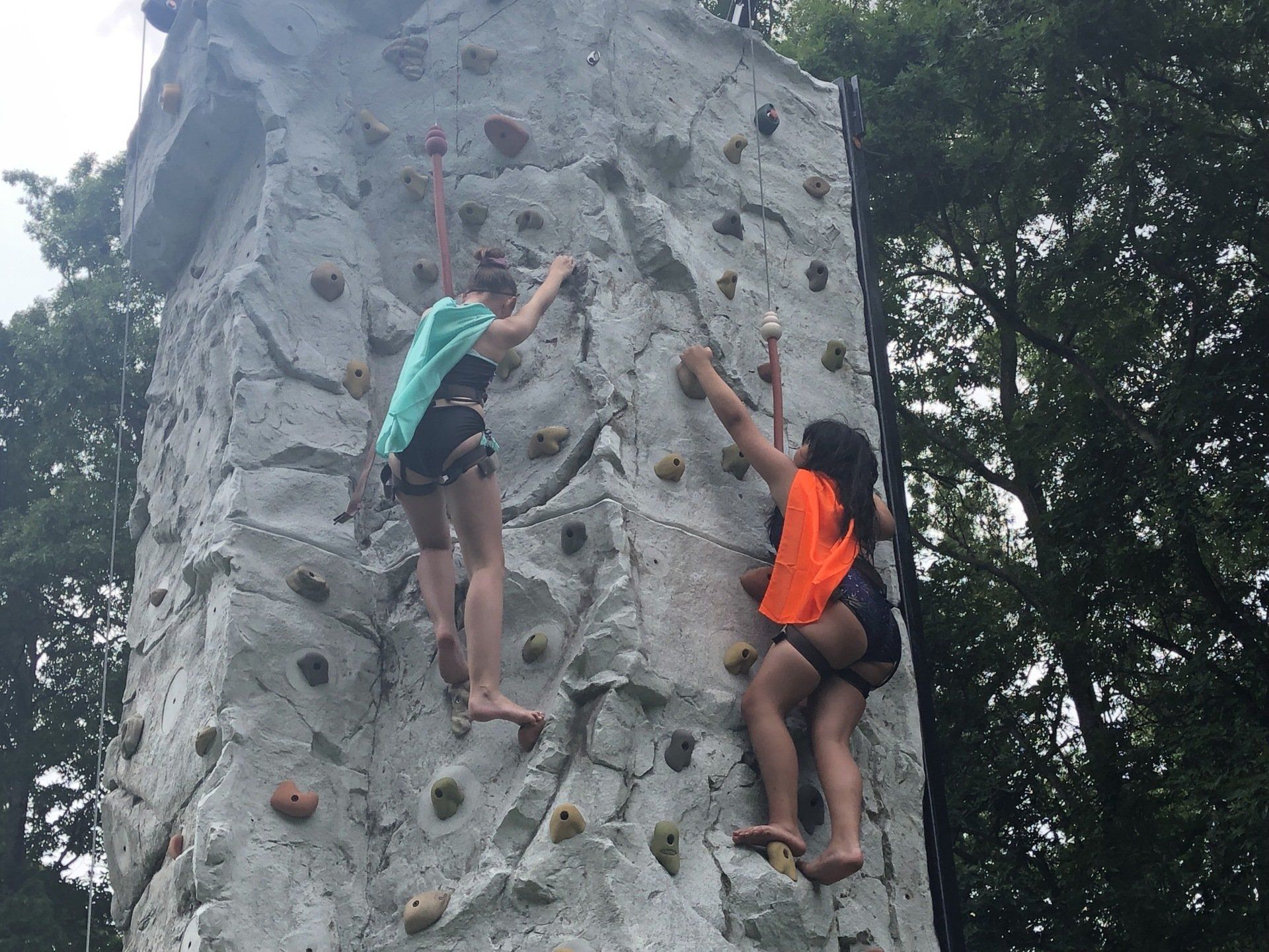 Women Climbing After Swimming — Chicopee, MA — Cliffhangers Portable Rock Climbing Wall