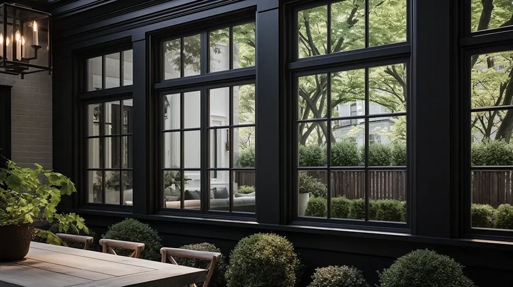 Black windows, vinyl, black framed, exterior, replacement, trim, interior, casement, Pella, Andersen