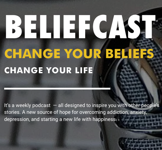 a picture of a microphone with the words beliefcast change your beliefs change your life on it .