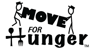 A black and white logo for move for hunger