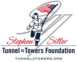 The logo for the tunnel to towers foundation shows a fireman holding an american flag.