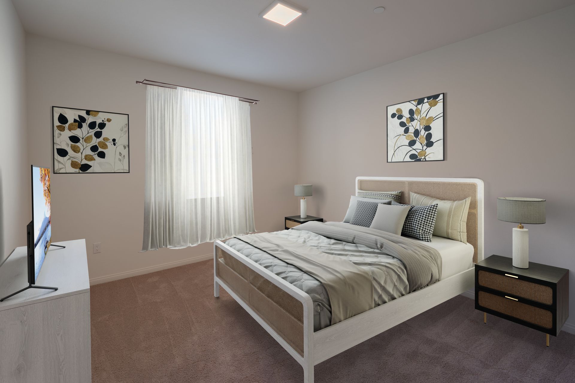 A bed room with a bed with a window