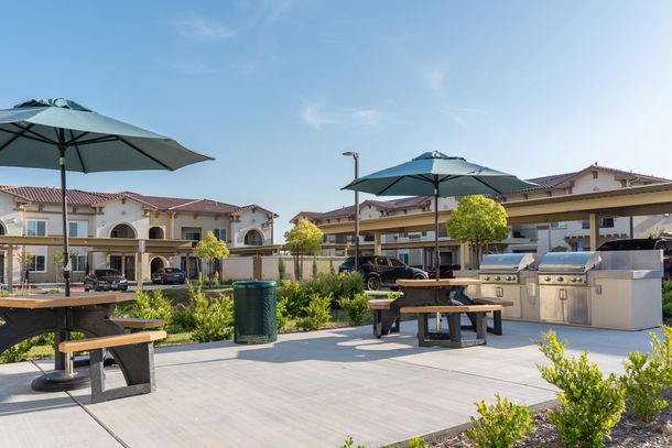 Picnic tables and BBQs