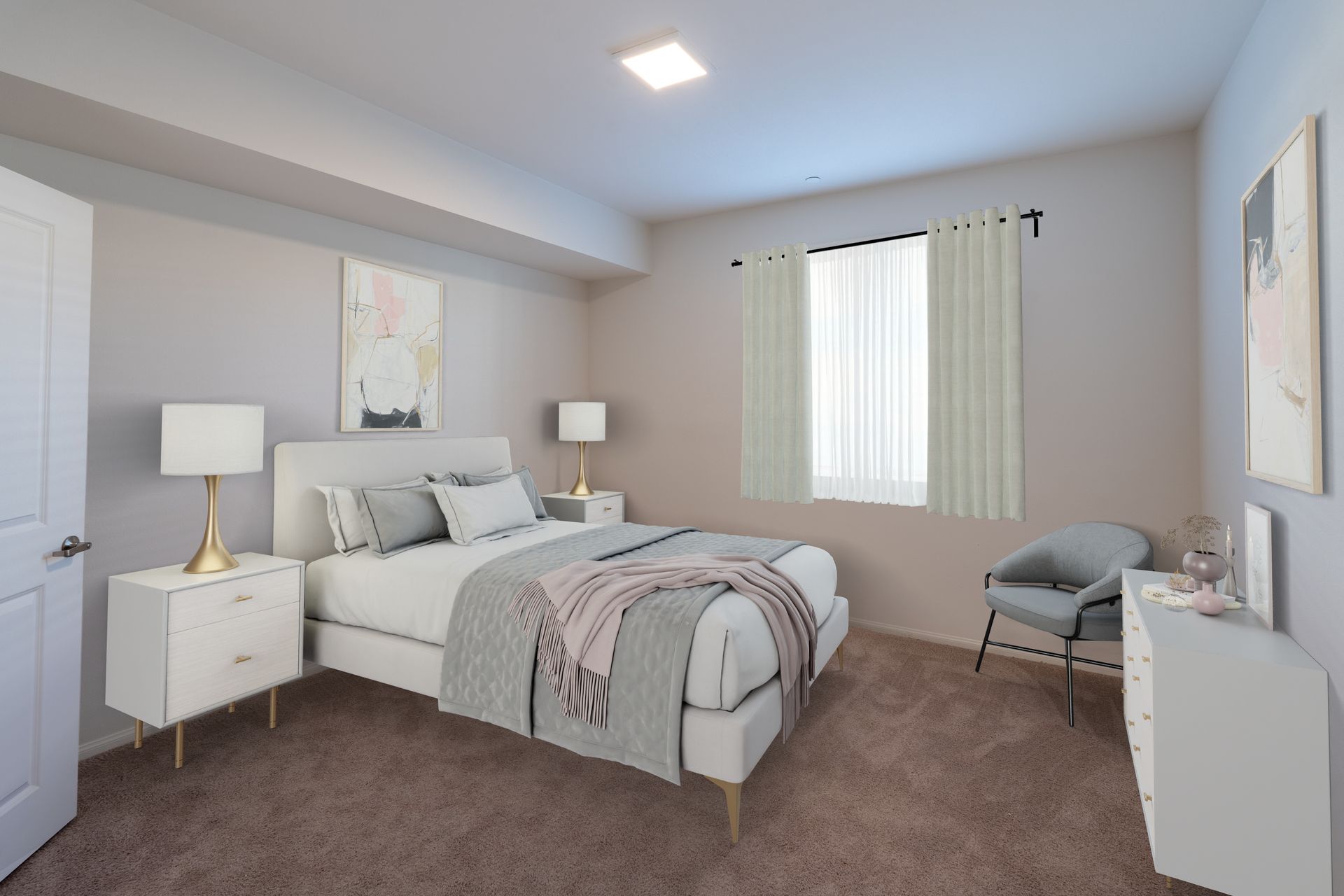 A bed room with a bed with a window