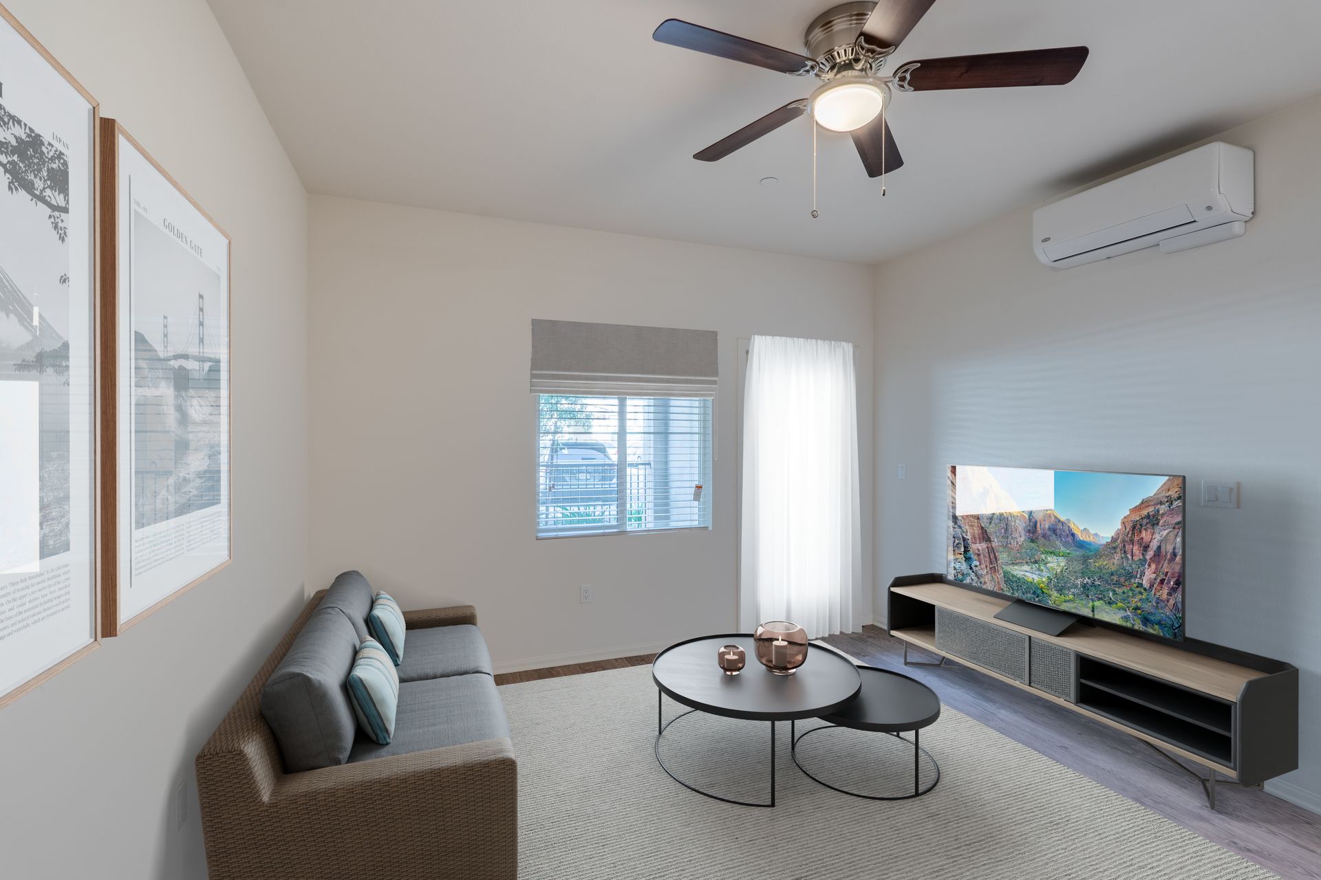 Living room with couch and table and television