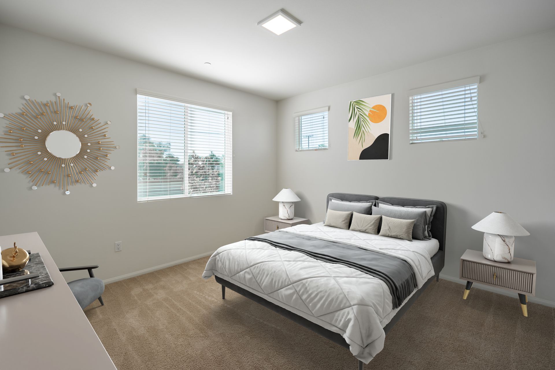 A bed room with a bed with a window