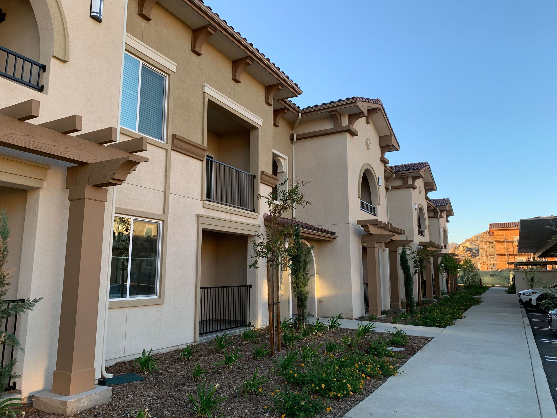 exterior or residences and sidewalk