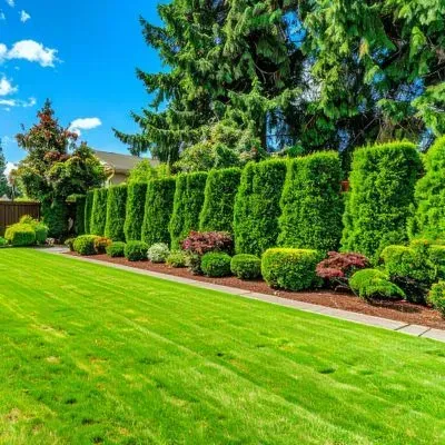 Evenly maintained residential garden in Dunedin showing structured planting and consistent care.