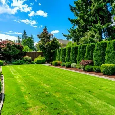 Pristine Dunedin lawn with manicured hedges, illustrating seasonal lawn care and microclimate-based scheduling.